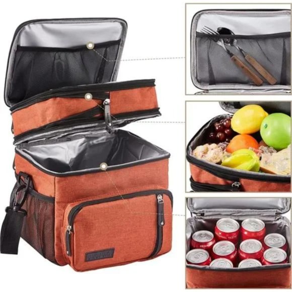 Men's Lunch Bag, Insulated Lunch Cooler Large Water-resistant Lunch Box (Orange) - Picture 4 of 7